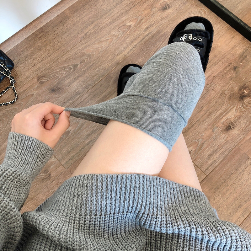 日本品质高筒纯色秋冬美拉德色系美腿长袜长筒靴过膝袜个性拼接堆