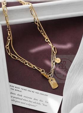 -New 18K gold titanium steel queen head square necklace high