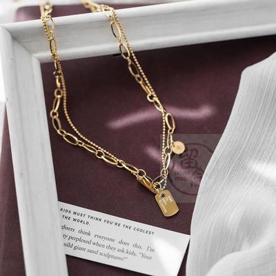 -New 18K gold titanium steel queen head square necklace high