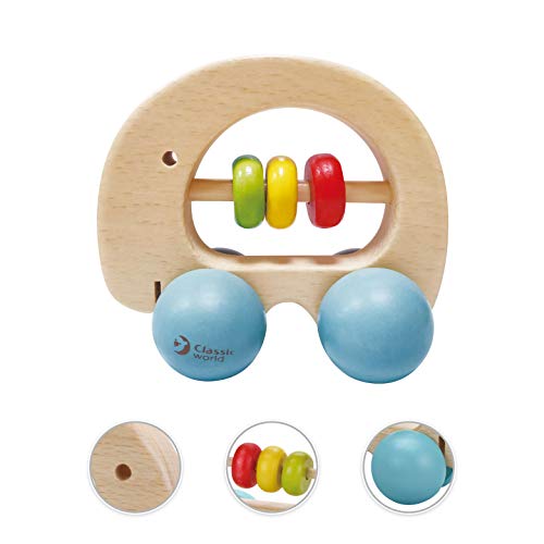 极速Classic World Wooden Elephant Rattle Elephant Shape Baby
