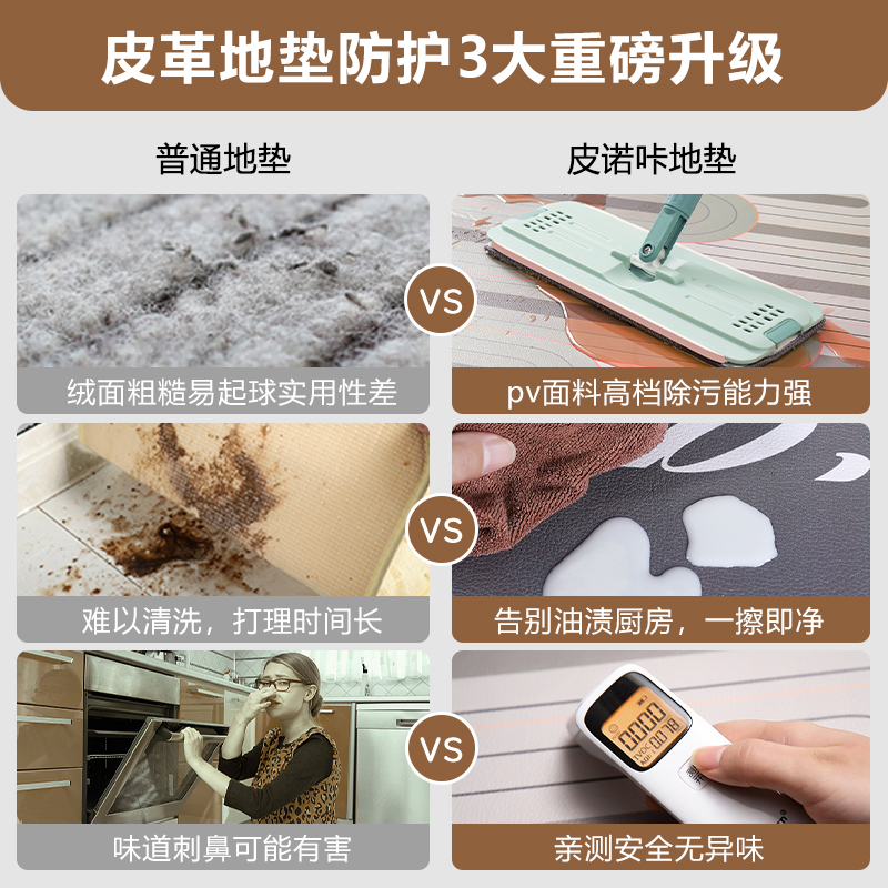 轻奢厨房地垫防水防油防滑脚垫免洗可擦家用皮革满铺地毯垫子定制