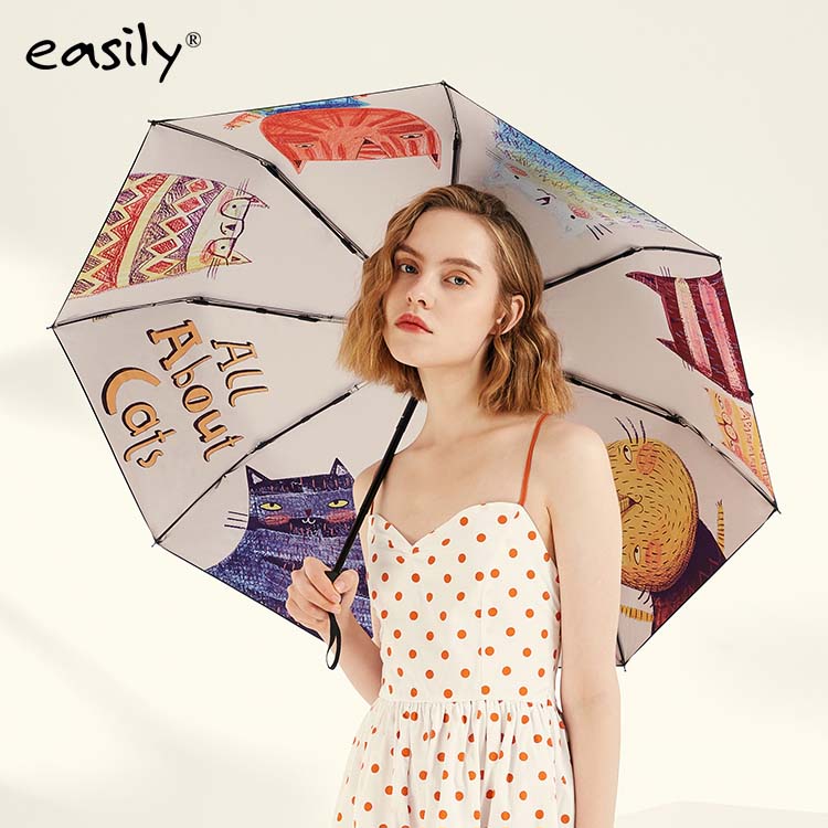 双层防晒防紫外线卡通三折叠遮阳防风暴雨专用太阳伞男女士晴雨伞