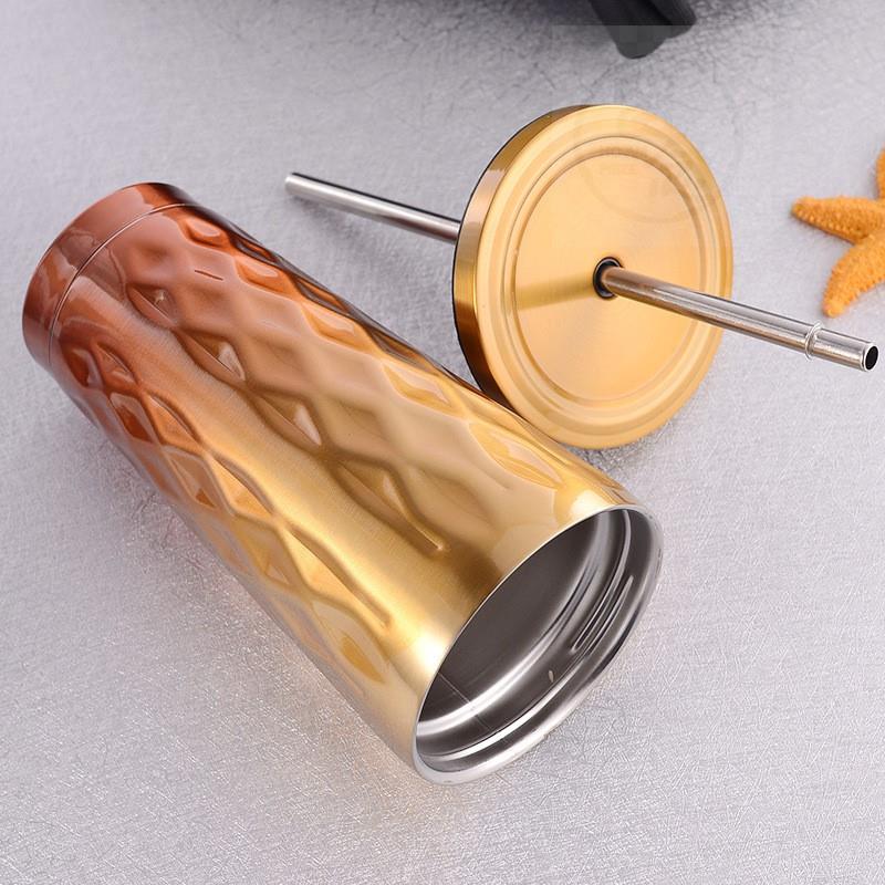 。Adult straw water cup 304 stainless steel double-layer gra