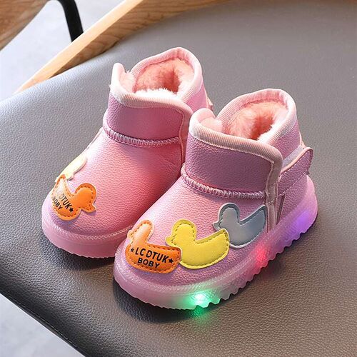 极速亮灯儿童雪地靴1-6岁3男童加绒加厚棉鞋女童闪灯鞋软底学步婴