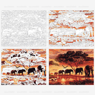 DIY Landscape Digital Painting Numbers HOT Elephants