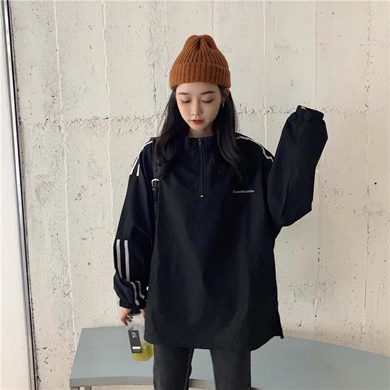 ulzzang卫衣女宽松韩版bf慵懒风圆领条纹春秋薄款超火cec外套港风