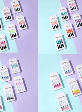 24pcs/Set Detachable Long Coffin Fake Nails European Rainbow