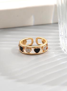 Hollow open ring 小众女微镶爱心设计感轻奢镂空开口戒指可调节