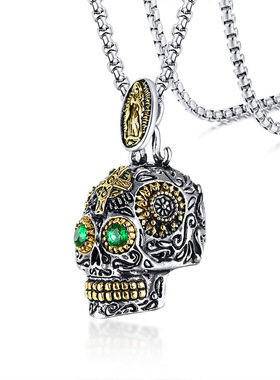 不锈钢镶钻母亲吊坠 男士骷髅头饰品情人节生日礼物PN-1158