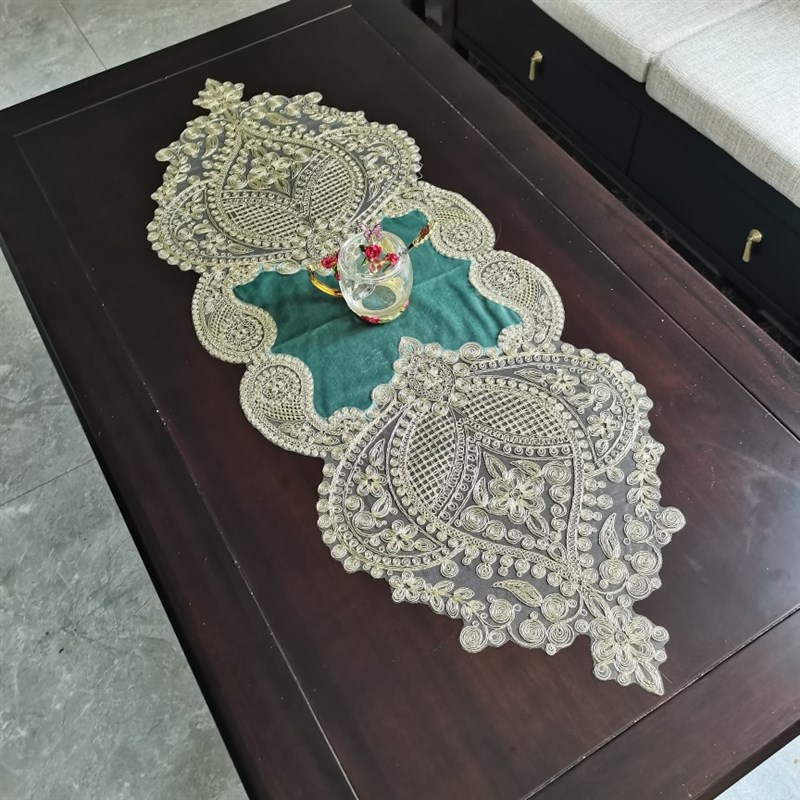 极速新款欧式蕾丝奢华金色桌旗餐桌茶几桌布梳妆台五斗柜防尘盖布