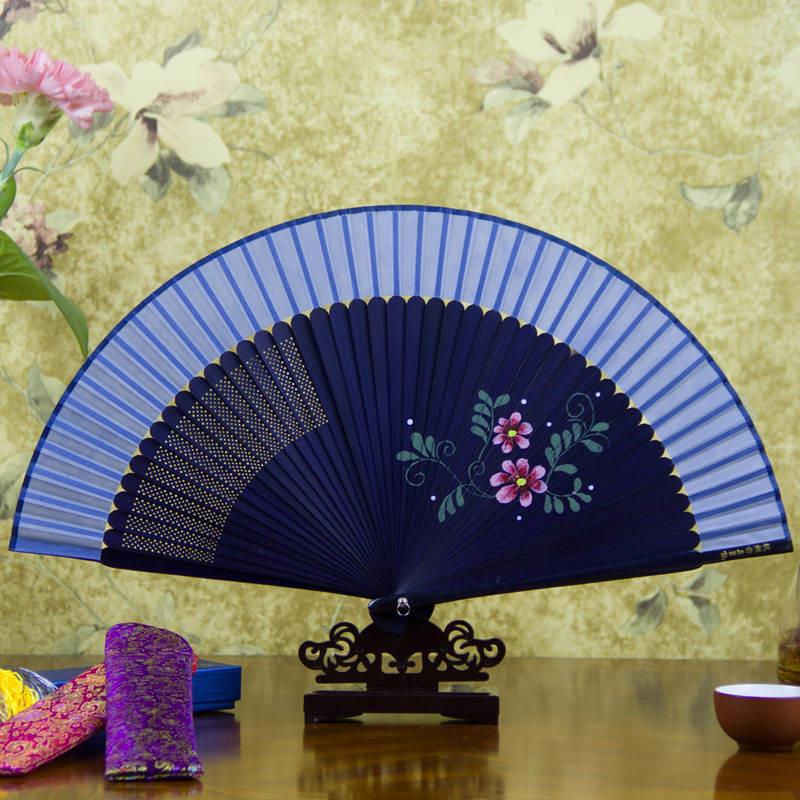 保真杭州扇子 6寸手绘真丝绢扇 风古风礼品扇古典女折扇