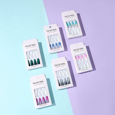 24pcs/Set Detachable Long Coffin Fake Nails European Rainbow