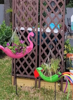 彩色鹦鹉花盆户外火烈鸟装饰铁艺工艺礼品摆饰花园摆件庭院花园装