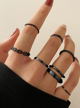rings women 7-piece set 黑色关节戒指叠戴组合套装7件套戒指