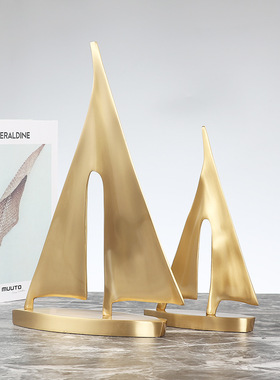 帆船铜摆件北欧现代一帆风顺轻奢铜摆件创意家居客厅饰品摆件