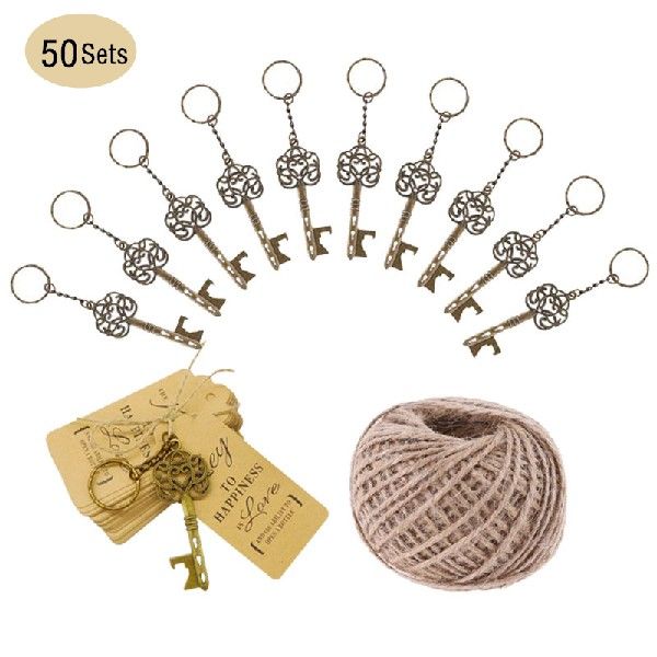 50Pcs/Set Retro Metal Bottle Opener Antique Keychain