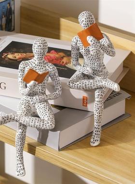 欧美现代简约读书人家居树脂工艺品摆件客厅落地书架装饰品