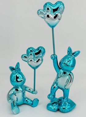 欧式创意爱心电镀气球兔树脂摆饰家居创意兔电视柜摆件家居装饰