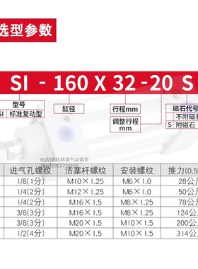 亚德客SAI标准气缸SI32X40X50X63X80X100X125X160X200X25X50S/SIJ