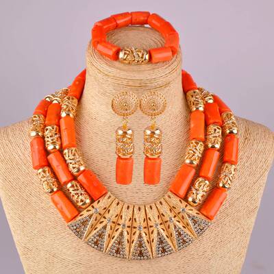 极速splendid orange nigeria coral beads necklace african jew