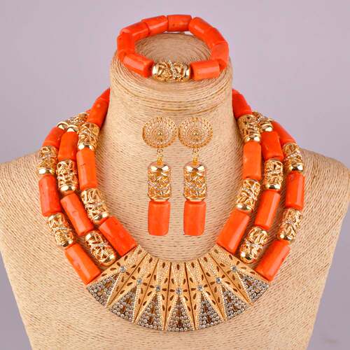 极速splendid orange nigeria coral beads necklace african jew