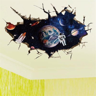 3d Stereo Visual Effect Wall Stickers Astronaut Living Room