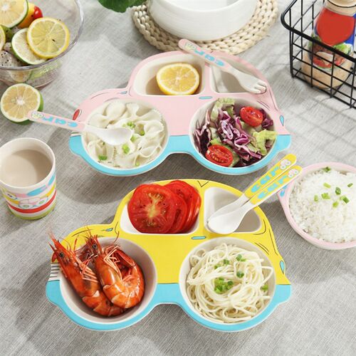 好货5Pcs/set Eco-friendly Bamboo Fiber Baby Dishes Car Model