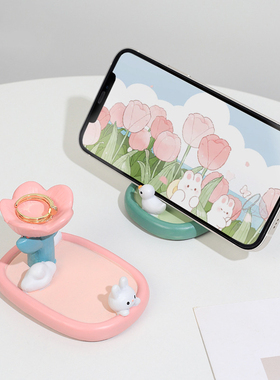 小兔子手机桌面支架可爱治愈系办公室工位创意卧室书房手机架支架