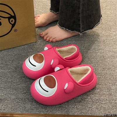 日本DB棉鞋女款冬加绒保暖包跟棉拖鞋外穿可爱一脚蹬厚底面包鞋子