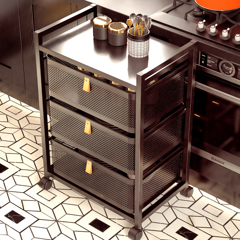 厨房抽屉收纳推车果蔬菜篮储物落地置物架夹缝零P食带轮子移动小