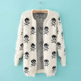 Autumn Sweater Mohair 2021 Printing Women Skulls Femal Short