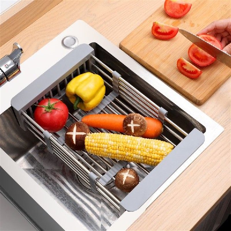 Adjustable Kitchen Stainless Steel Sink Rack Telescopic