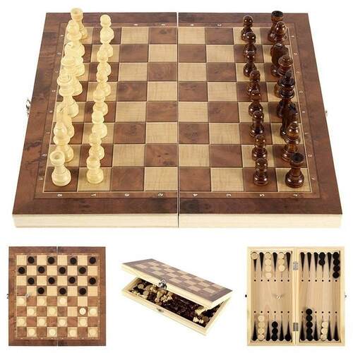 极速ssze 3 IN 1 Wooden Intern4atiionaBHSl Chess Set Wooden C - 封面
