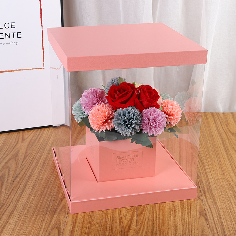 永生花礼盒 七夕情人节韩式手捧透明方型玫瑰花鲜花盒礼品包装盒
