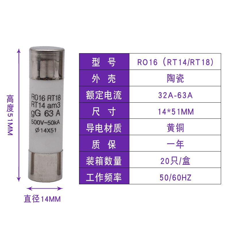 。RT18-2X 6 125熔芯 熔断器 保险丝RO15 RO16 RO17 2A 6A陶瓷