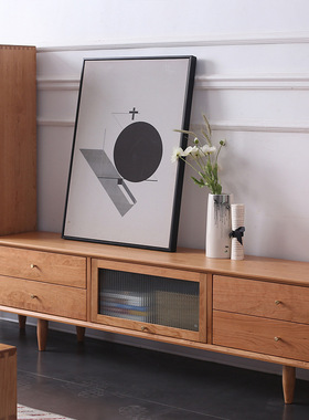 北欧全实木樱桃木电视边柜日式简约小户型胡桃木原木视听柜置物柜