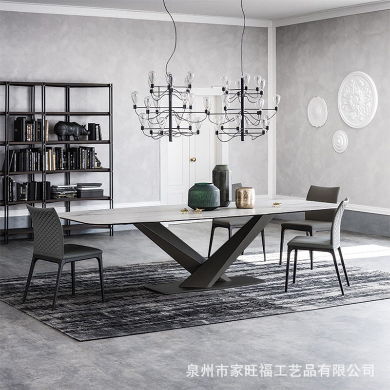 轻奢创意设计师长方形餐桌 酒店餐厅用餐桌子别墅客厅大理石餐桌