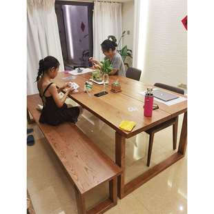北欧实木餐桌家用客厅白蜡木长条工作台餐厅简约莫比恩餐桌椅组合