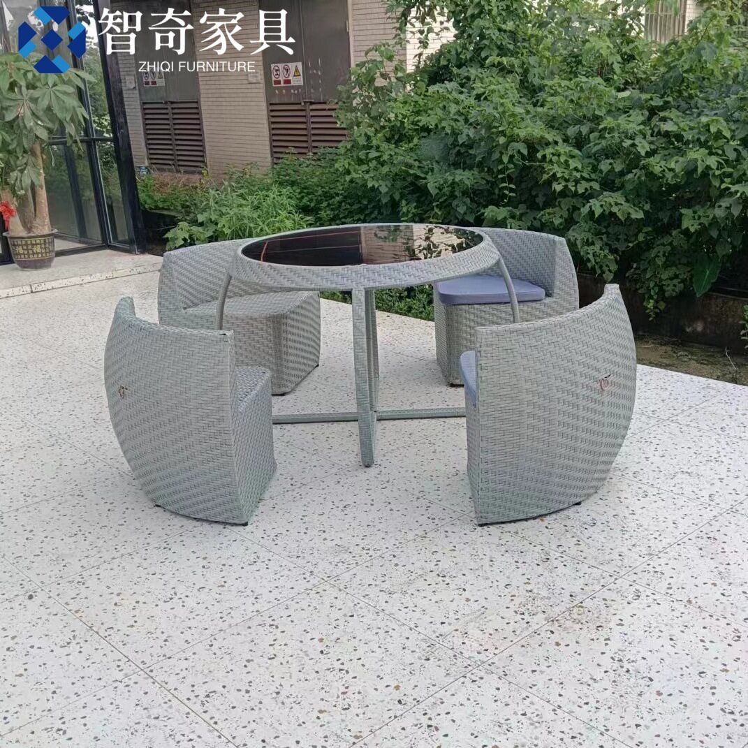 户外庭院民宿别墅外摆收纳桌椅室外花园露台多功能组合藤编制桌椅