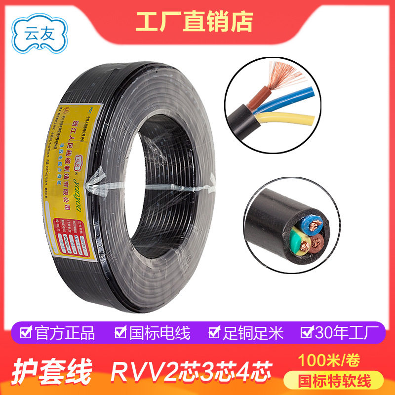 加工定制 人民线缆RVV2*1平方护套线电源线护套线2芯国标纯铜