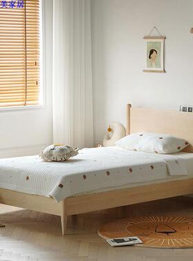 北欧全实木硬枫木儿童床现代简约日式原木樱桃木儿童房家具单人床