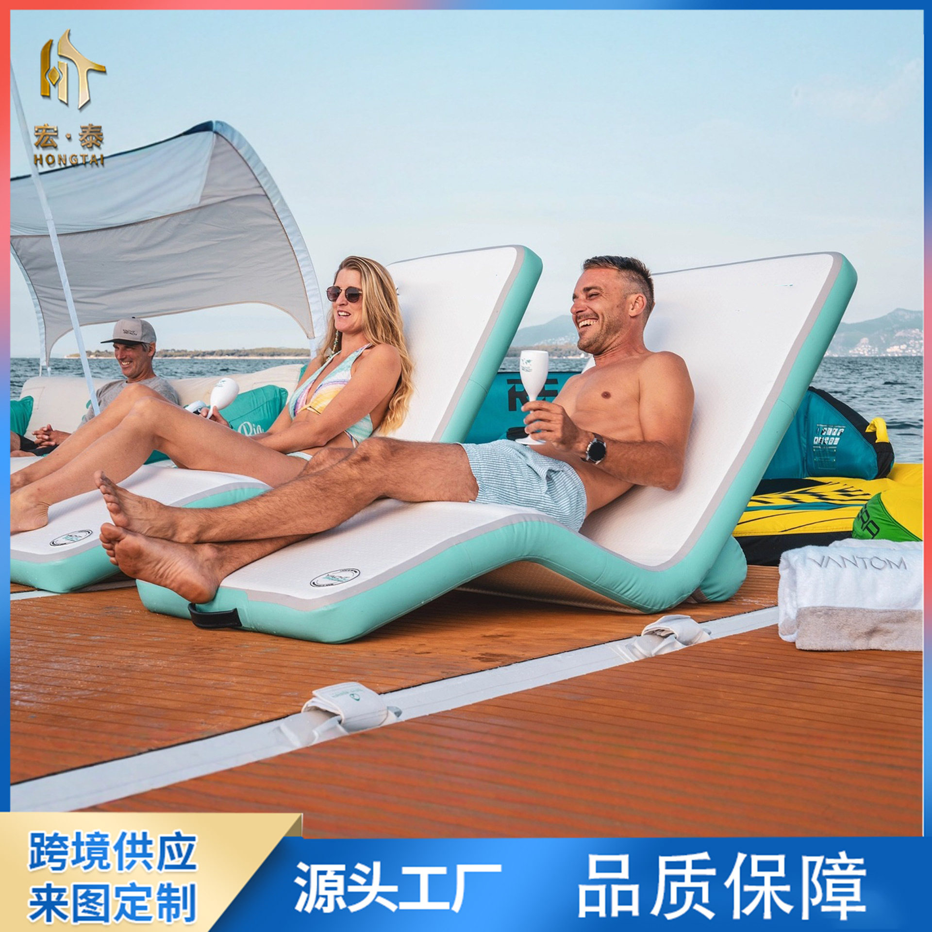 跨境水上充气沙发漂浮床 海上休闲平台充气躺椅