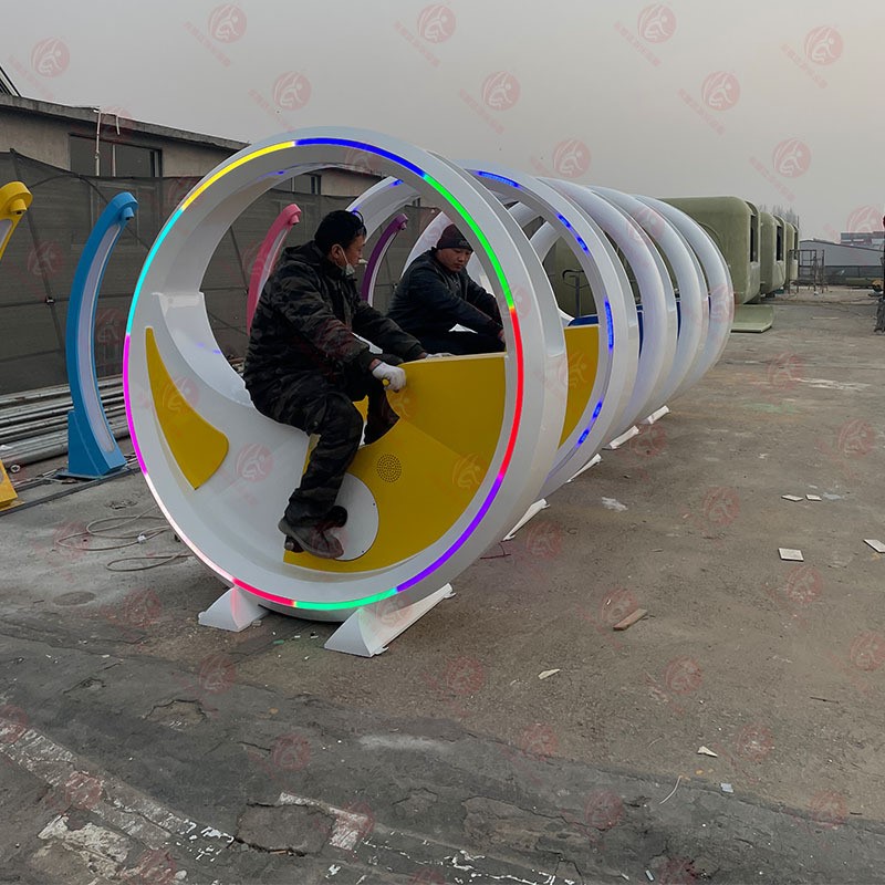 脚踏互动发光骑行单车设备七彩发光无动力脚踏发电不锈钢喷水单车