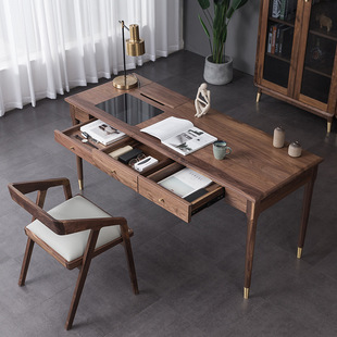 北欧黑胡桃木全实木书桌书椅简约现代学习桌电脑桌橡木写字办公桌