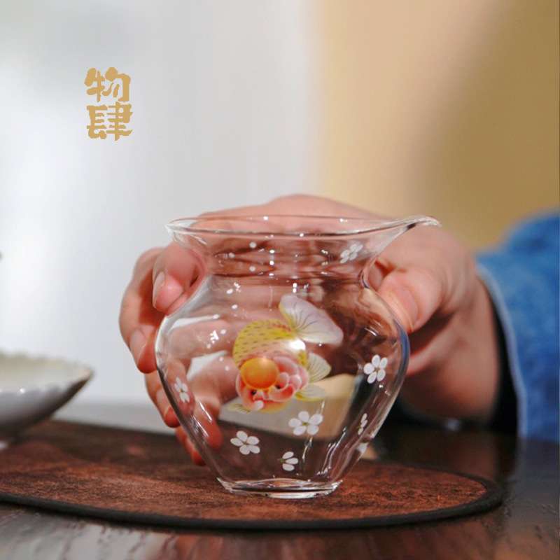 物肆手绘桃花兰寿茶海高硼硅纯手工耐热玻璃公道杯家用简约茶具