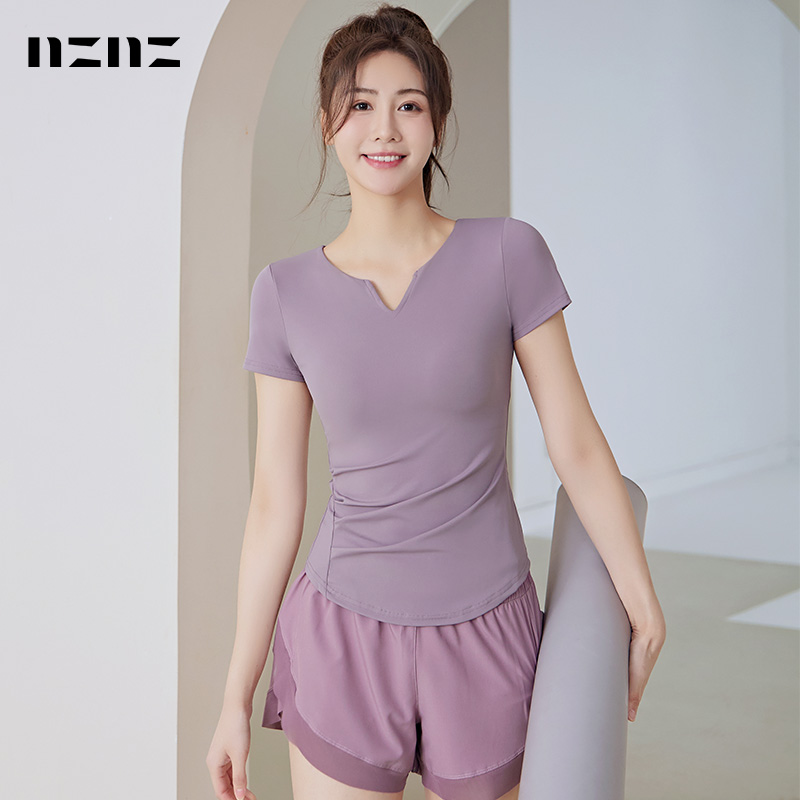 V领纯色显瘦运动短袖瑜伽服