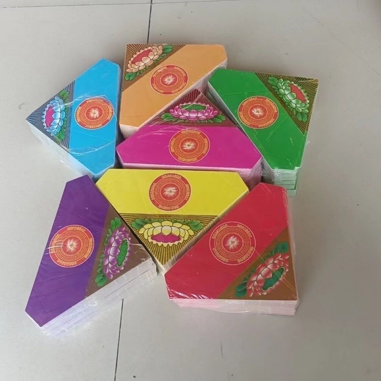 到付运费印花莲花片七色半成品莲花片手工折纸三件片半成品聚宝盆
