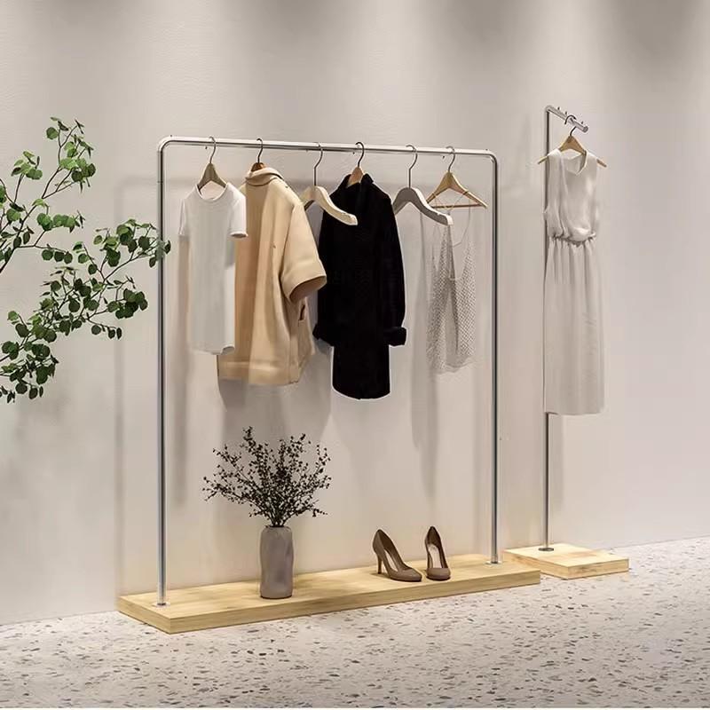 高档男女服装店落地式组合靠墙服装展示架陈列架银色轻奢挂衣架