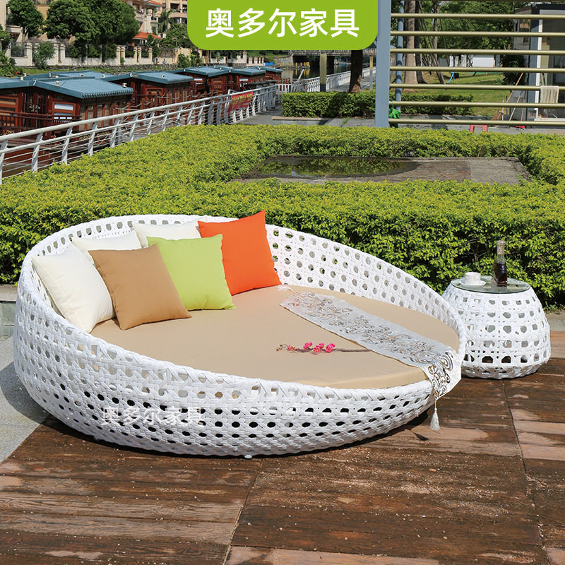 户外圆床庭院阳台别墅花园午睡床休闲藤椅沙滩椅室外藤编家具