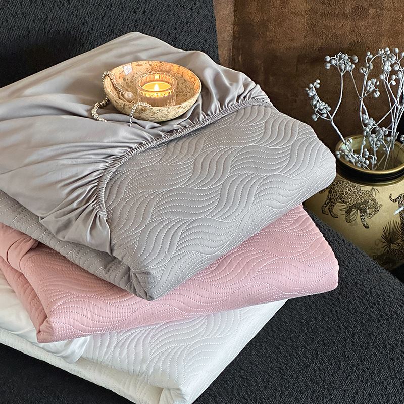 简约轻奢纯色全棉60支长绒棉夹棉绗缝床笠单双人席梦思床罩保护套